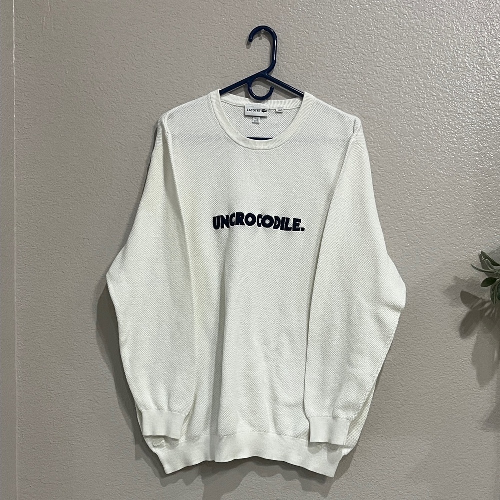 Lacoste Men’s White Crewneck Textured Sweater Sz 4XL Pullover Long Sleeve Casual